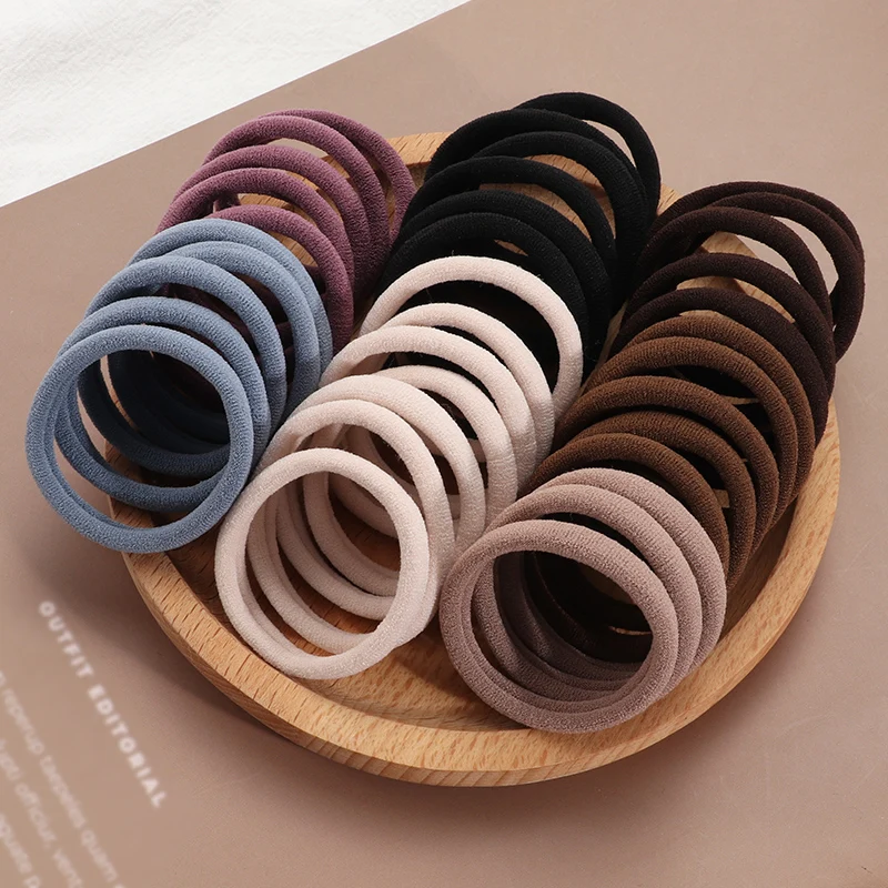 30/50pcs/Set Women 4cm Elastic Big Hair Bands Solid Brown Headband Girls Ponytail Holder Fixed Hair Accessories Hair Ropes