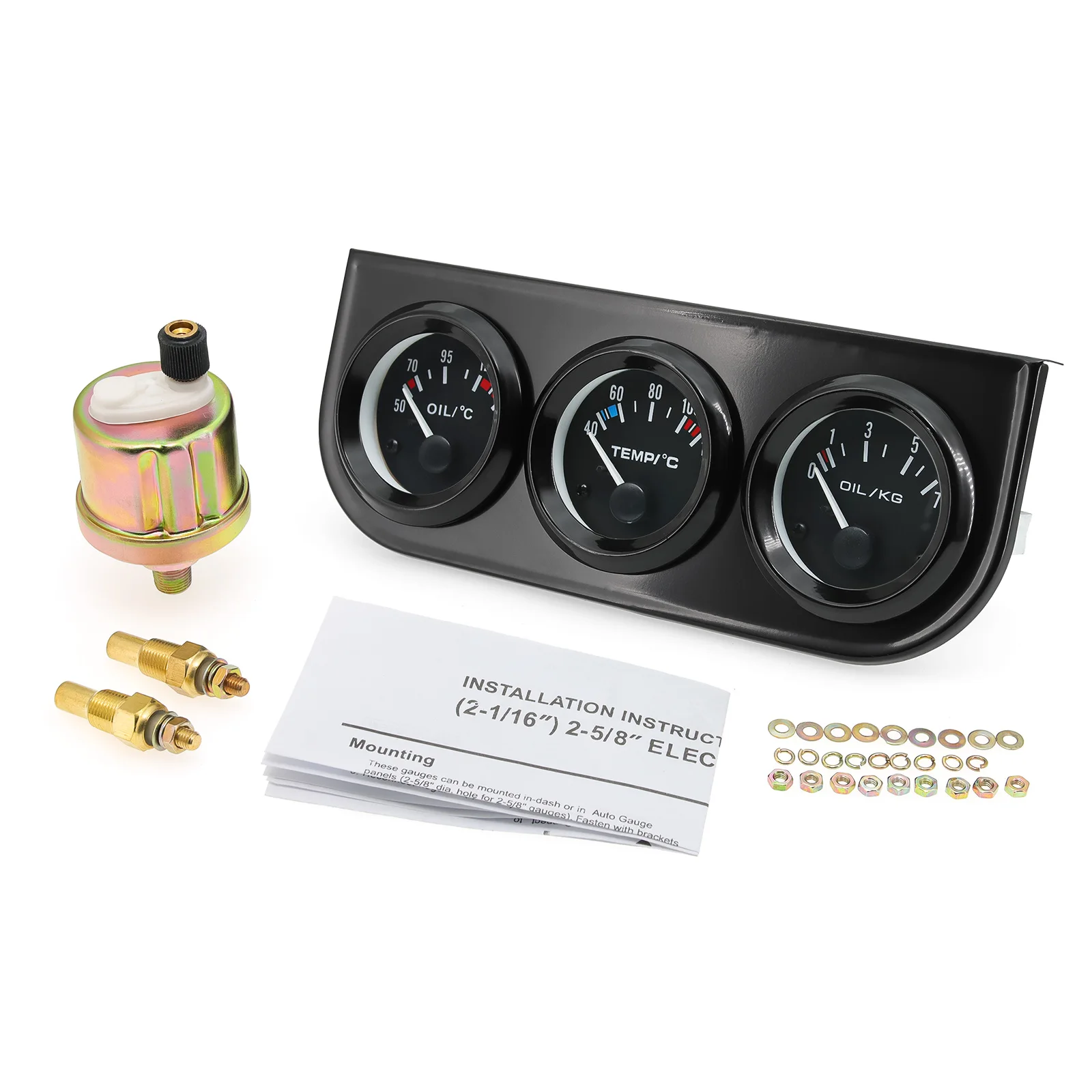 3-in-1 Messgerät-Set 52mm Öltemperatur Öldruck Voltmeter Set Universal 12V Auto Schwarz&Chrom Blende mit Wasser- und Öltemperatursensor – Detail 10