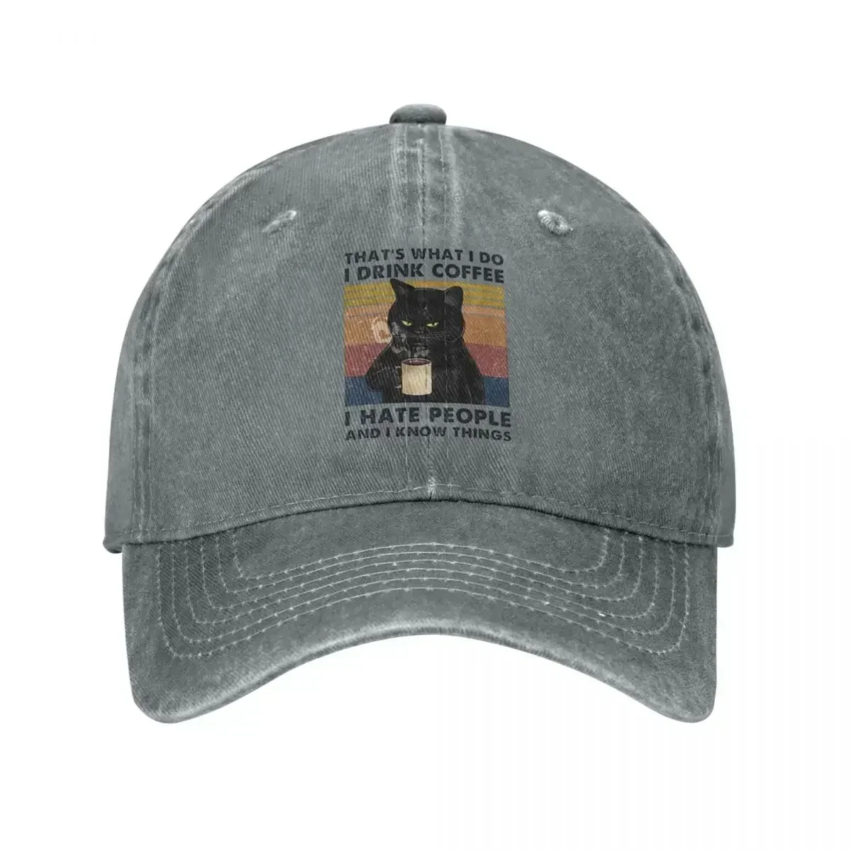 New Vintage Wash I Drink Coffee I Hate People And I Know Things Baseball Cap Men Women Hat Adjustable Cat Lover Casquette Gorras