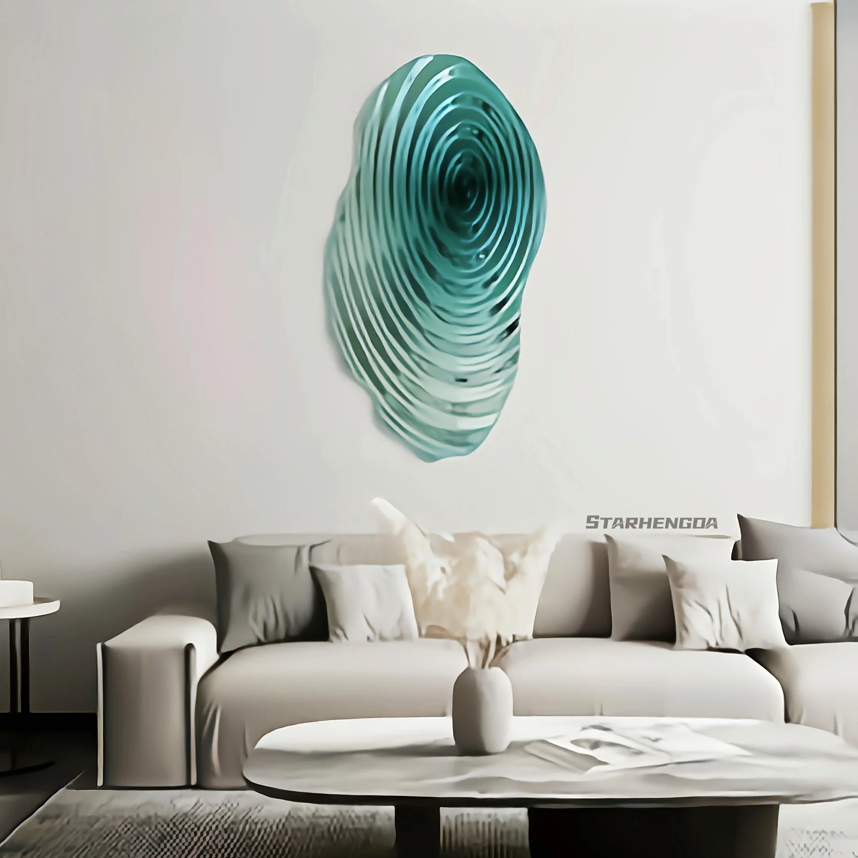 

Creative glass steel metal water ripple | hotel board room modern light luxury wall decoration Villa lobby living room dining ro