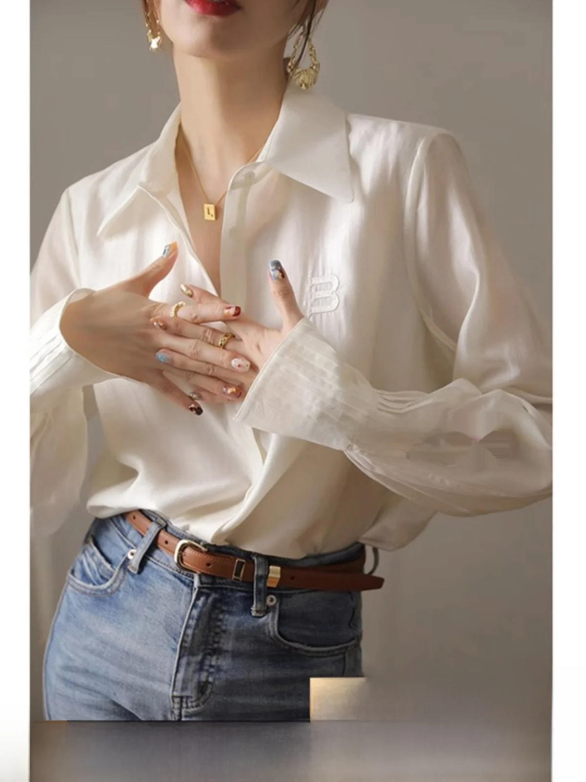 

Elegant White Silk Shirt Women's Fashion Spring Autumn Winter New Style Chic Top Long Sleeve Shirt Korean Version Loose Fit
