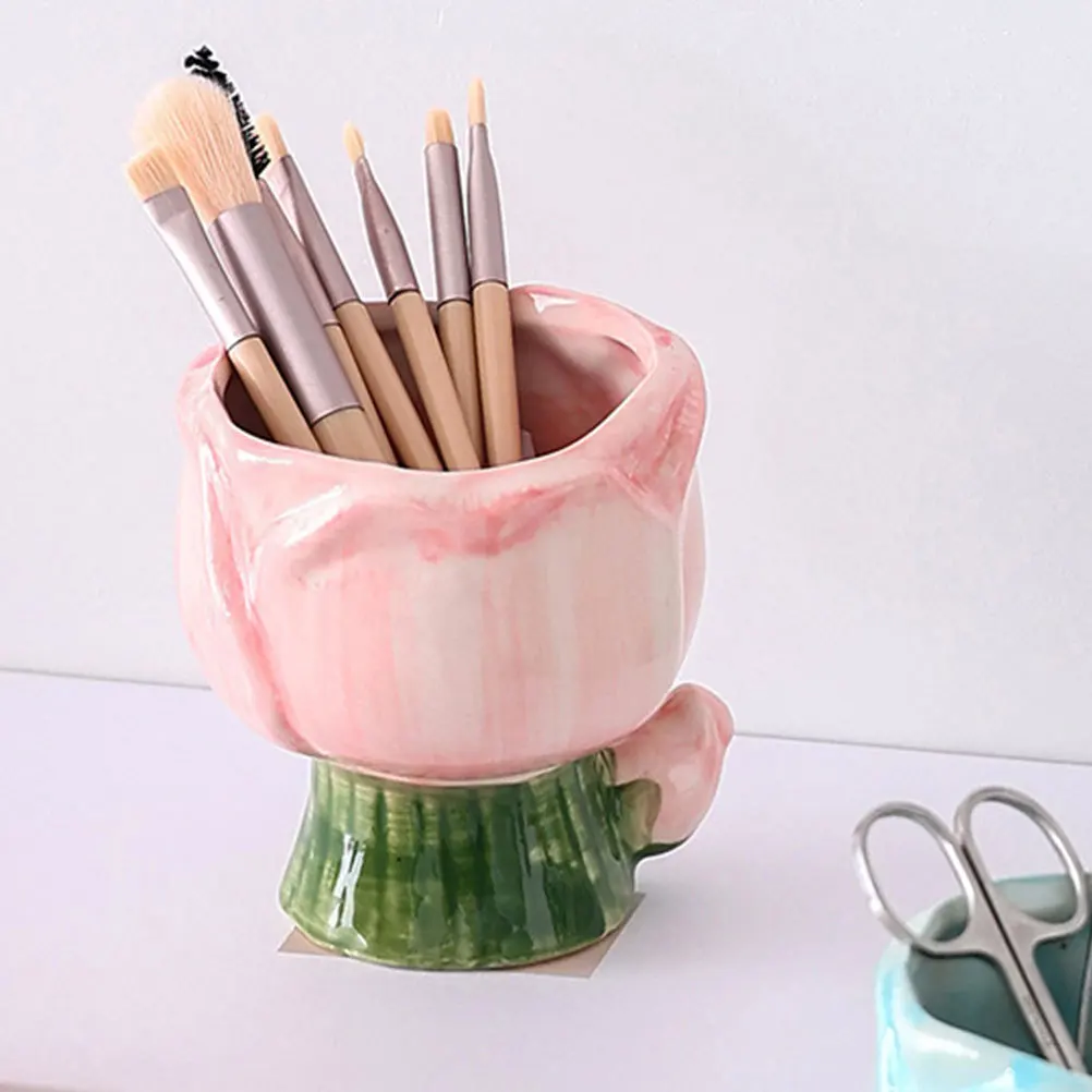 빈티지 세라믹 메이크업 브러쉬 정리함, 넓은 개방형 디자인으로 책상 정리, 브러쉬 펜 홀더, 잡화 보관함