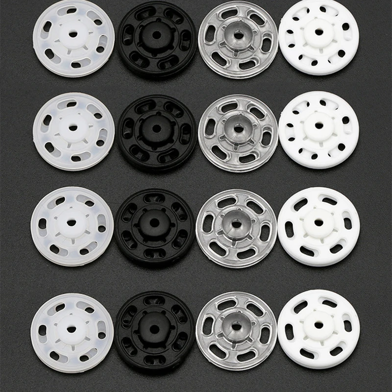 50pcs 7-21mm Small Plastic Snap Fasteners Press Button Stud Black/White/Clear Round Buttons For Baby Clothes Sewing Scrapbooking