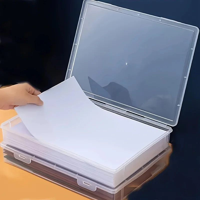 Caixa de Armazenamento Plástica Transparente Tamanho A4 com Tampa Flip Top - Material ABS, Organizador de Mesa à Prova de Poeira para Materiais de Escritório