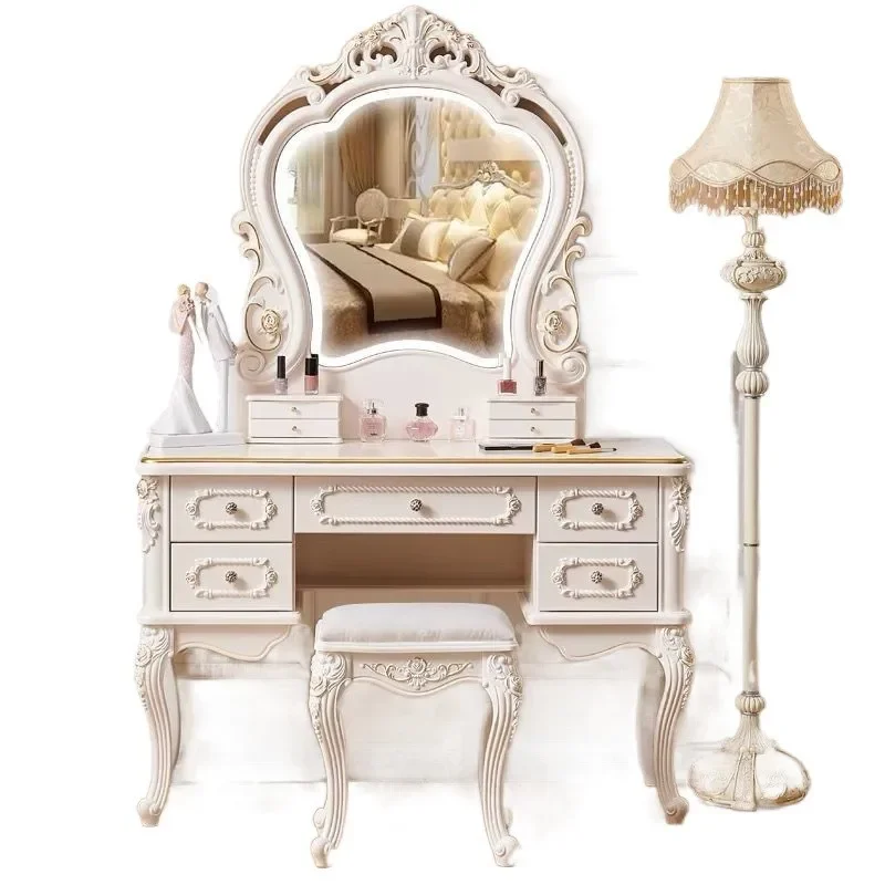 

European dresser 2024 master bedroom makeup table ins wind Internet celebrity solid wood cream princess high grade storage cab