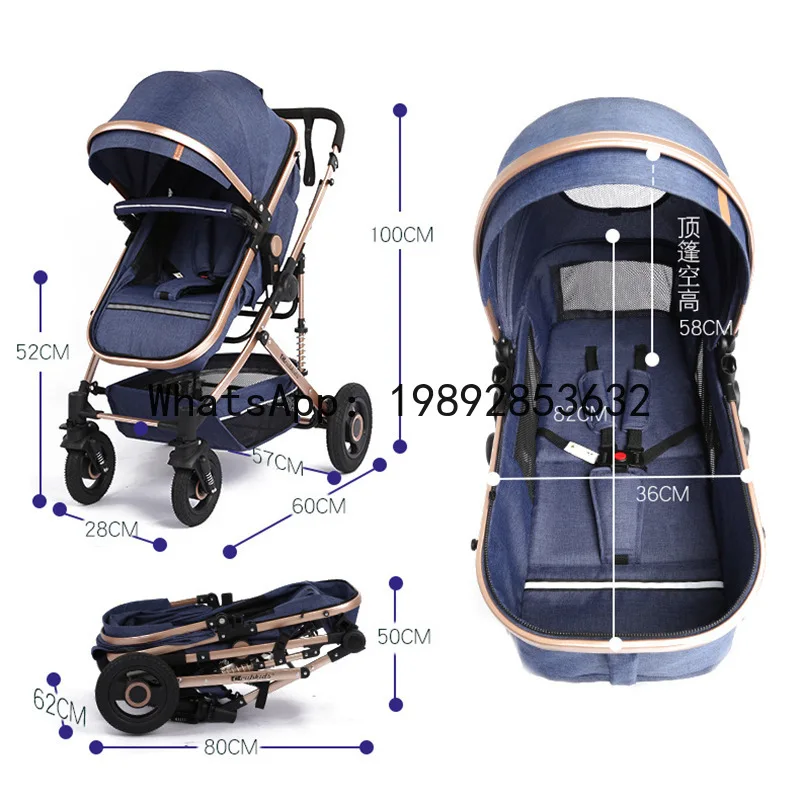 Convertible to Sitting and Lying, Lightweight Foldable, High View, Shock Absorption, Two-Way, Newborn Baby Stroller