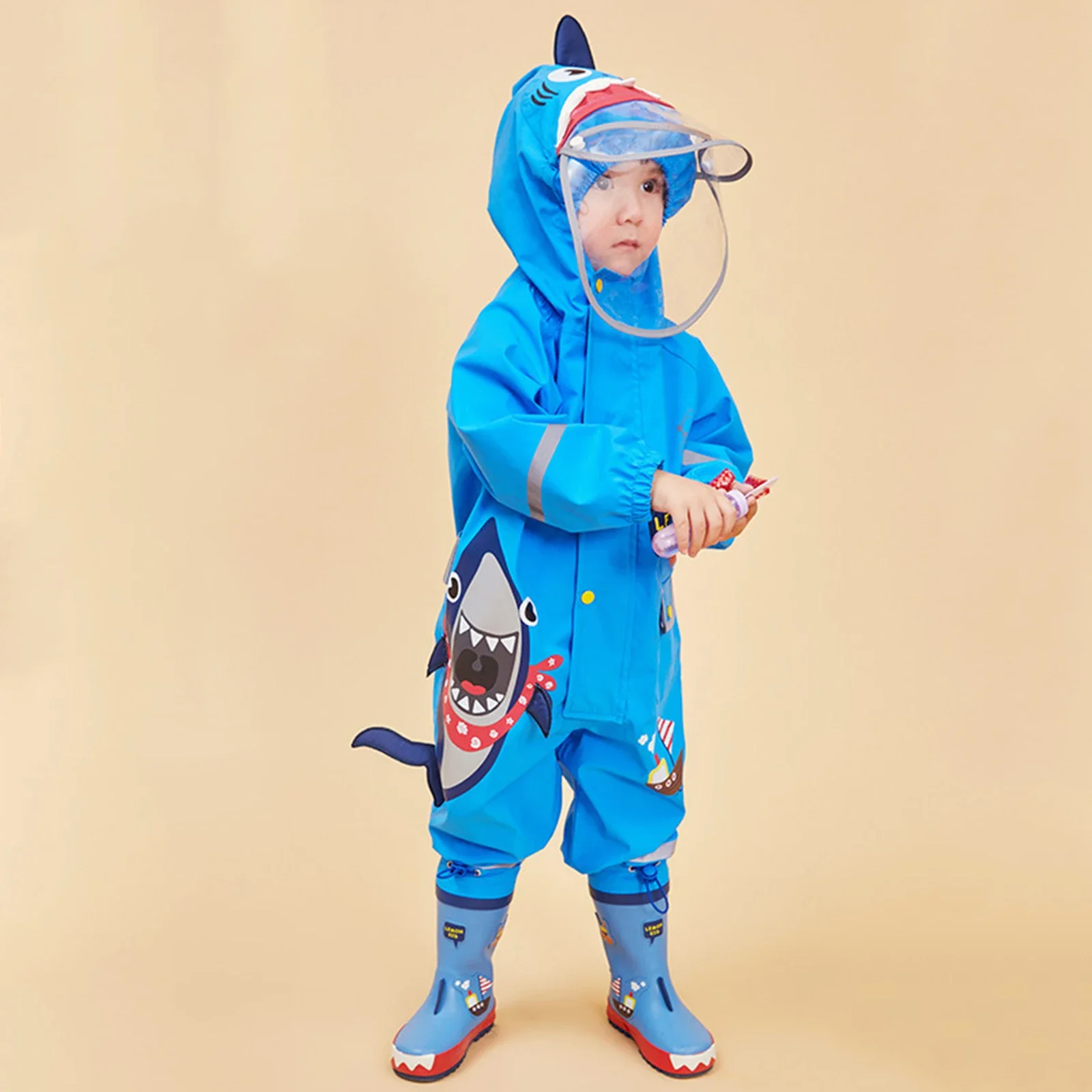 For Outdoor Hiking Climbing Camping One-Piece Raincoat for Girls Boys with Hood Buttons Waterproof Rain Jackets Cartoon Rainwear