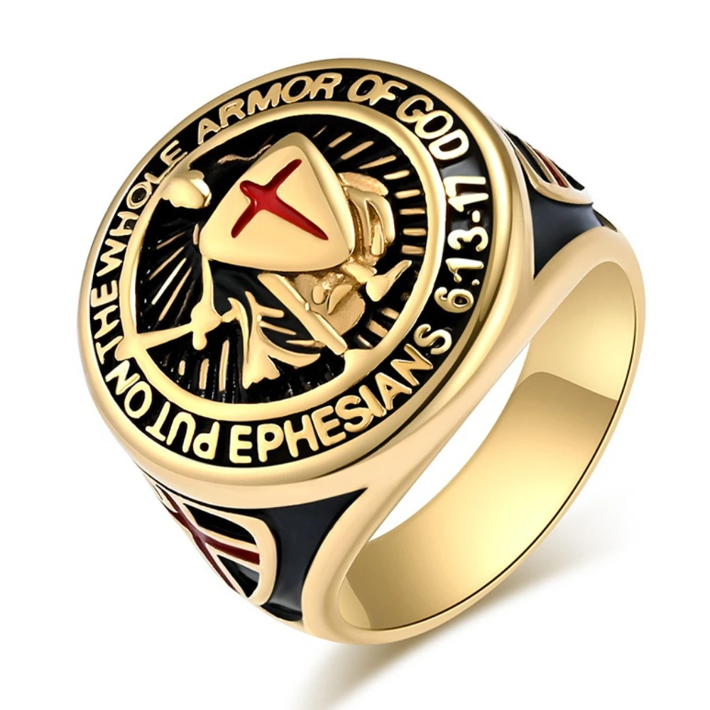 Retro Templar Shield Cross Titanium Steel Ring Men's Cross Crusade Legion Rings Religious Talisman Men's Inspiration Gifts