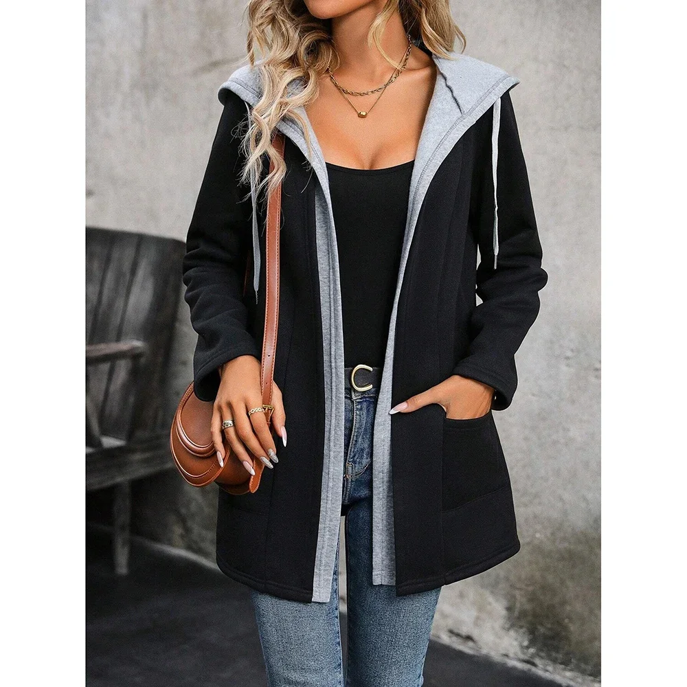 Damesjassen Herfst Winter Casual Patchwork Comfortabel Gelaagd Lange mouw Hoodie Rits Basics Jassen