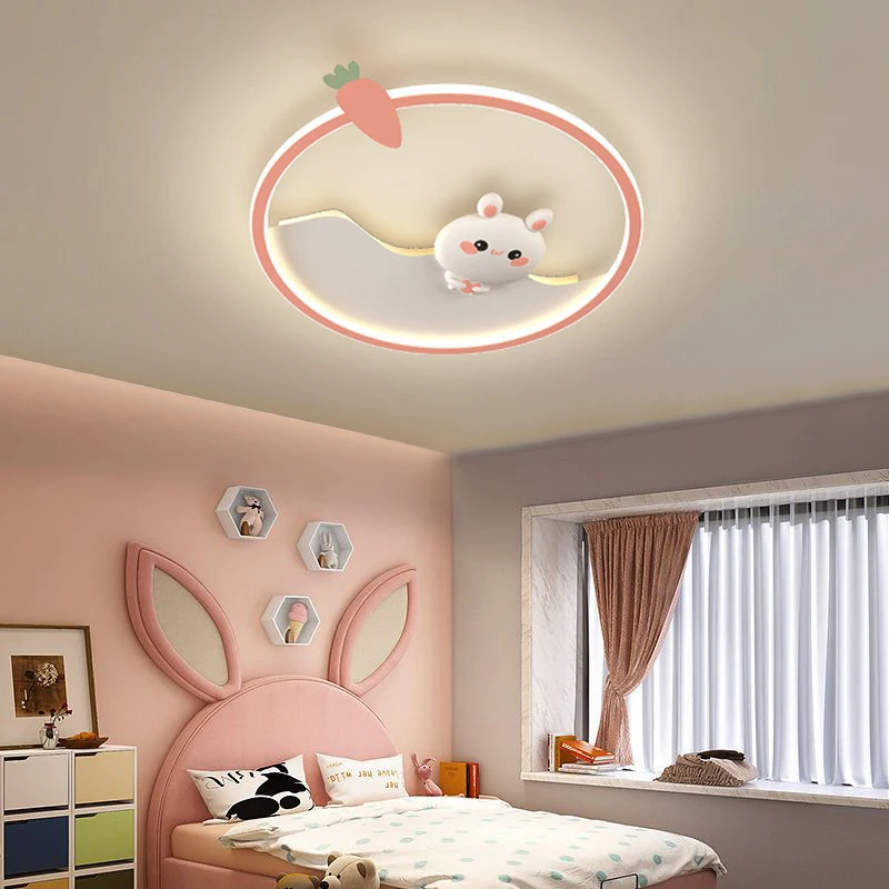 Cartoon Cute Rabbit Led Ceiling Lights Bedroom Girls Room Princess Lamp Pink Nursery Decor Lustre Baby Kids Ceiling Chandelier