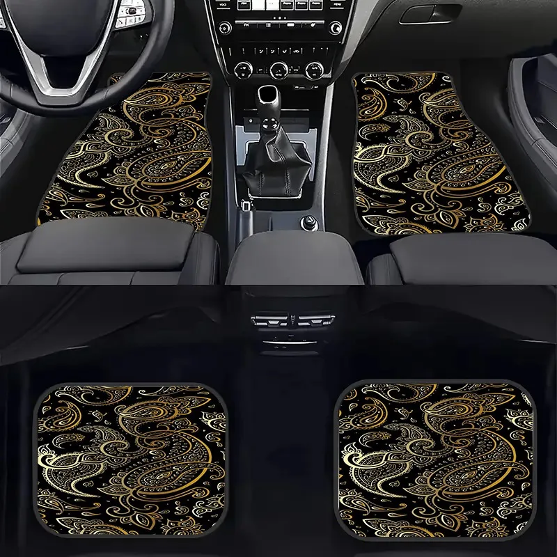 4pcs 2D Flat Paisley Pattern Car Floor Mats- Universal Compatibility, Durable Stylish Coverage, A Tasteful Upgrade For Car Inter