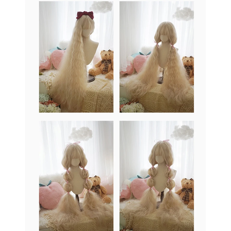 BUQI Synthetic 120cm long curly hair female bangs wig role play Lolita heat-resistant wig