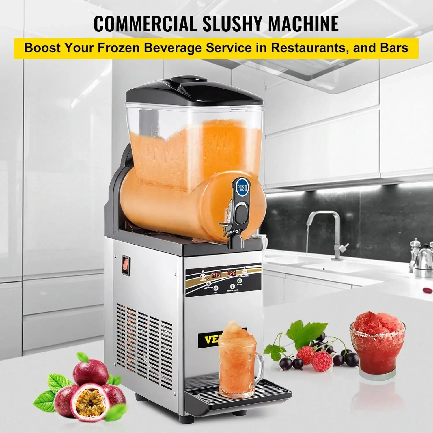 Commercial Slushy Machine, 15Lx1 Tank Commercial Margarita Machine, 500W Stainless Steel Smoothie Frozen Drink Maker, Slushie Ma