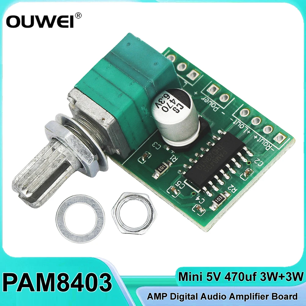 PAM8403 Mini 5V Digital Audio Amplifier Board Power AMP Module with Switch Potentiometer Dual-Channel USB 2*3W Volume Control