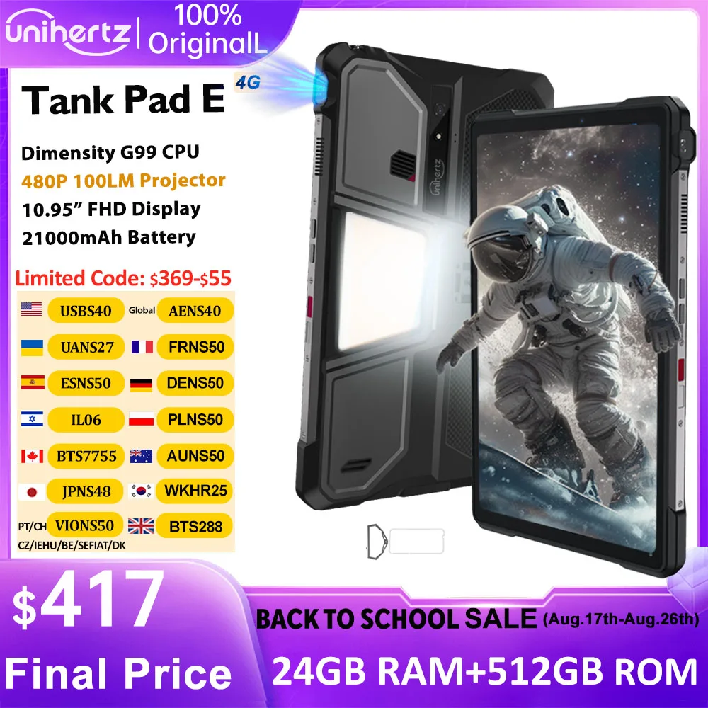Unihertz 8849 TANK PAD E Robustes Tablet mit Projektor Android 21000 mAh 120 Hz 50 MP Kamera 24 GB 512 GB 66 W 10,95 Zoll Tablet