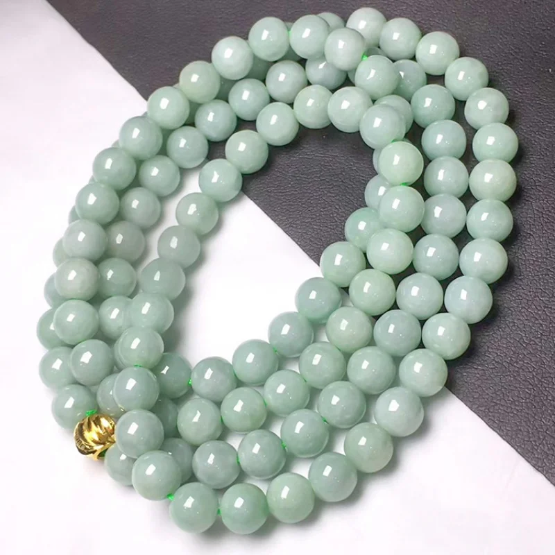 

Natural Myanmar a round Beads 108 Jade Bead Necklace Bracelet