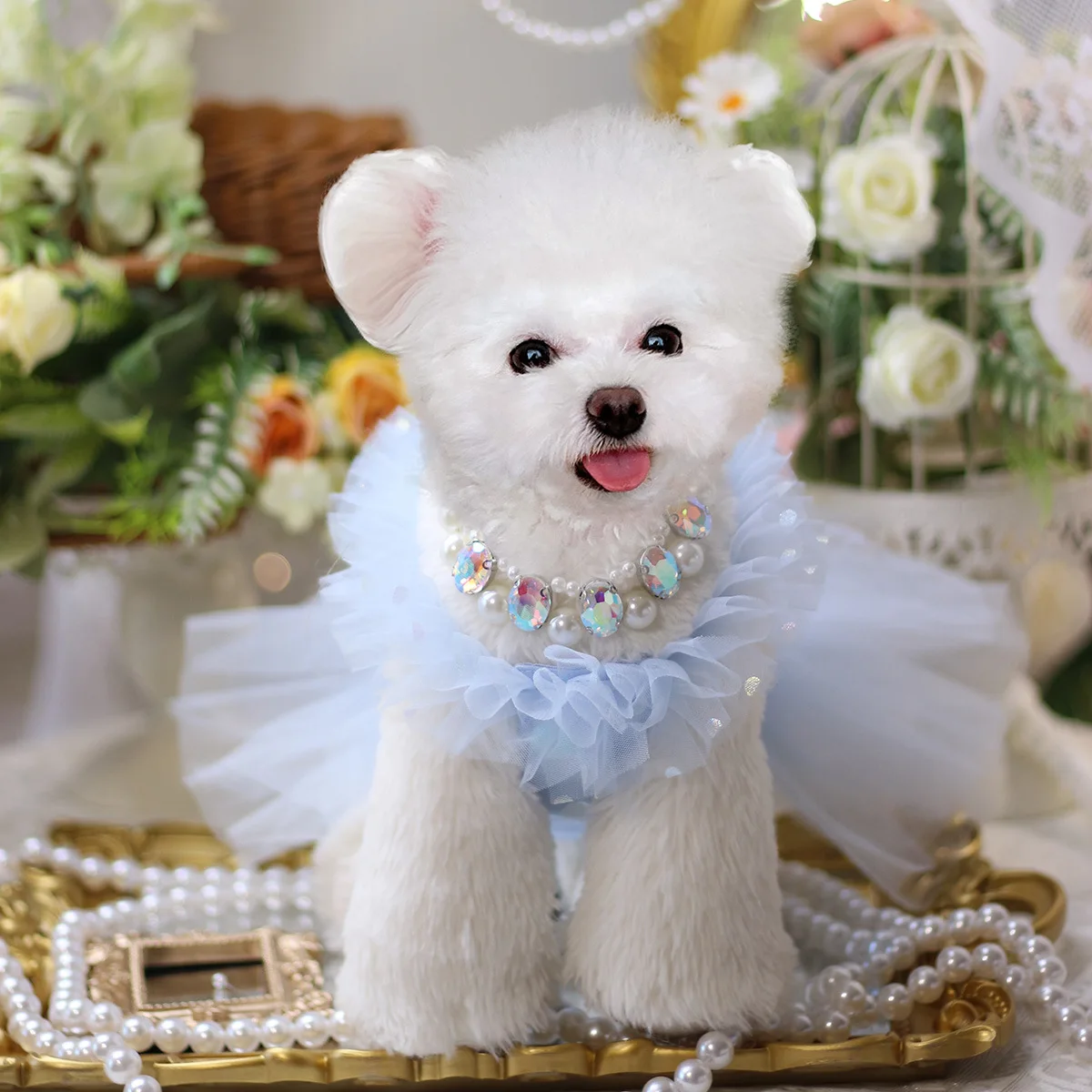 Fashion Cute Pet Dog Cats Clothes Summer Light Blue Thin Lace Princess Dress For Small Medium Dog Poodle Puppy Dog's Clothing