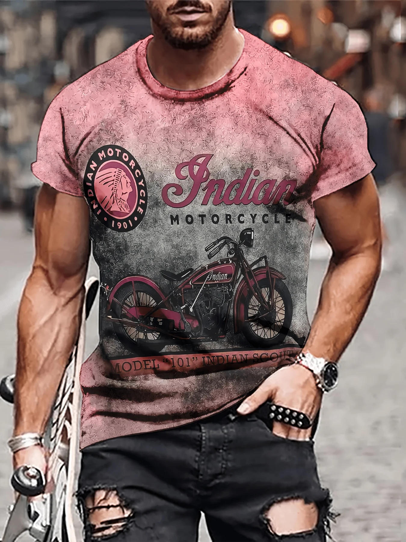 Retro Motorcycle Print Summer Hot-Selling Men's T Shirt Casual Fashion Short Sleeve Tee Male Oversized O-Neck Sweatshirt Top