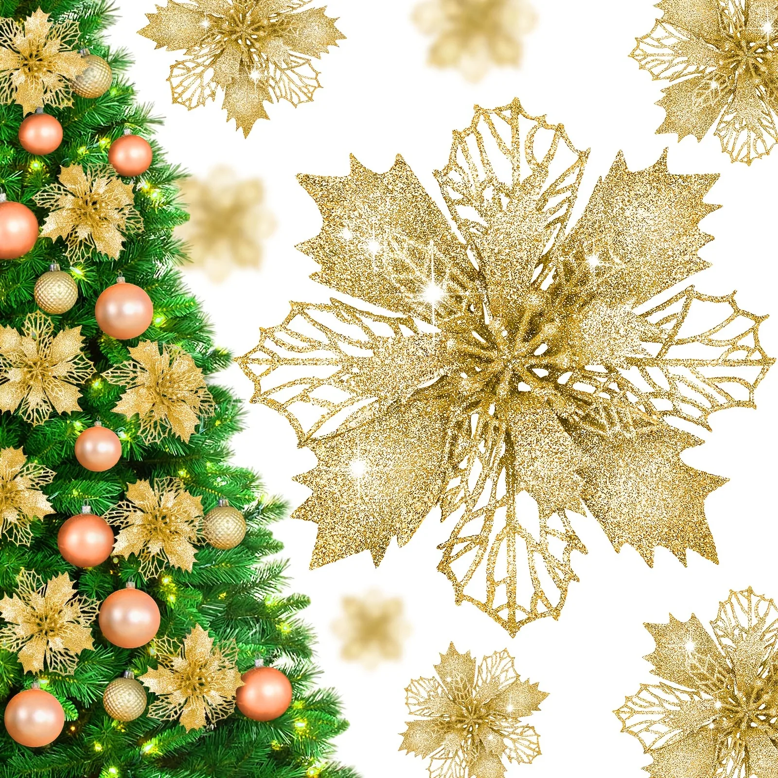 14Pcs Artificial Flowers 11CM Fake Flower Christmas Decoration Xmas Tree Garland Ornament for Home Decor New Year Gift Accessory
