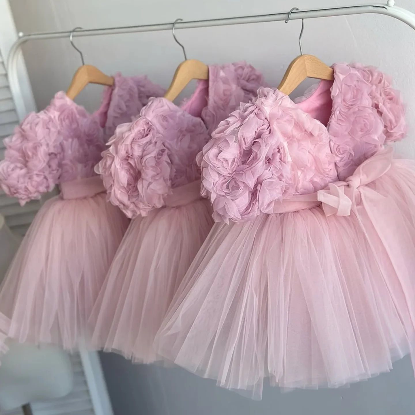 Summer Sweet Puff Sleeves Girl Piano Performance Dress Flower Girls Wedding Princess Dresses Children Holiday Party Clothing