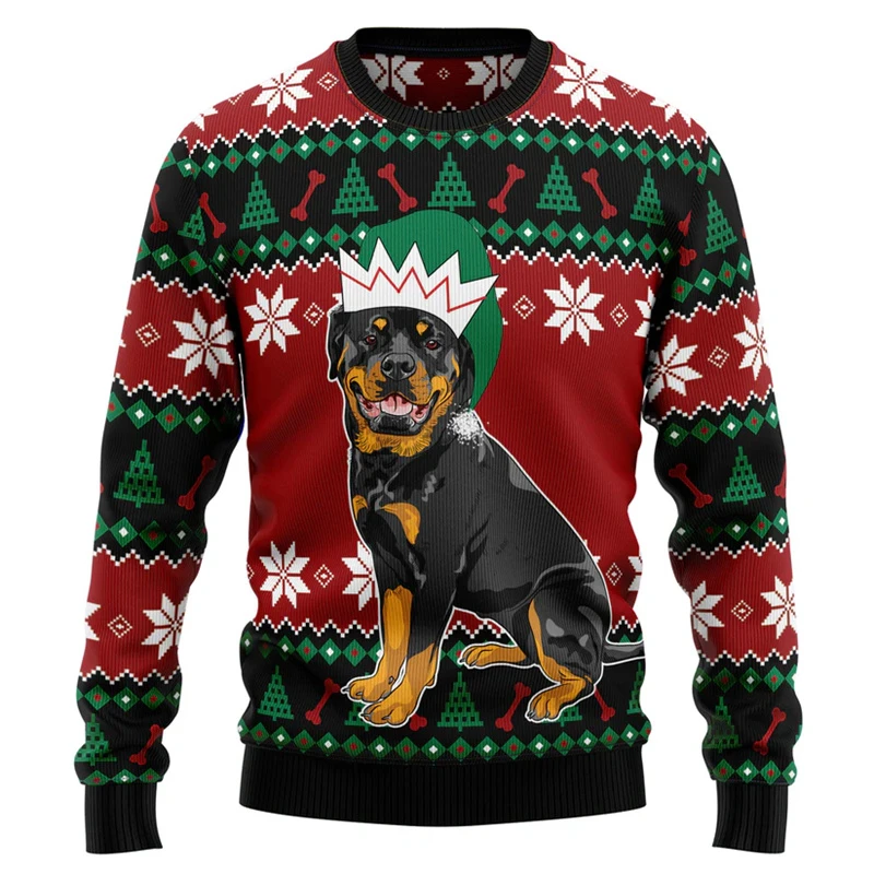 Cute Dog Ugly Christmas Hoodie Men's 3D Printed Animal Pet Hoodie Top Merry Christmas Family New Year Crew Neck Sweatshirt
