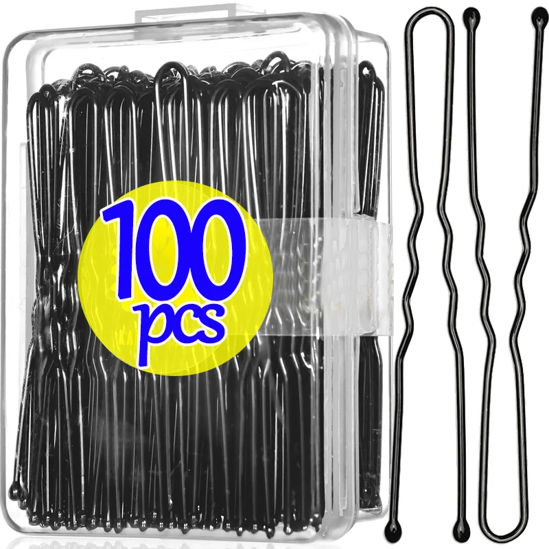 Pinzas para el pelo negras de 10/100 piezas, horquilla ondulada Invisible en forma de U, estilo de peinado, pasador de agarre de Metal, accesorios para el cabello