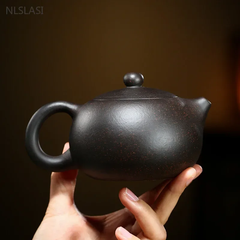 230ML Ball Hole Filter Xishi Teapot Handmade Yixing Purple Clay Beauty Kettle Black Gold Sand Tea Set Chinese Zisha Tea Pot