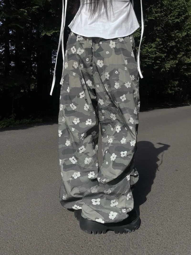 トレンディな花柄ワークウェアパンツ ハイウエスト ストレートレッグ カジュアルパンツ 韓国風 通勤 ファッション ロングパンツ 夏 SEI