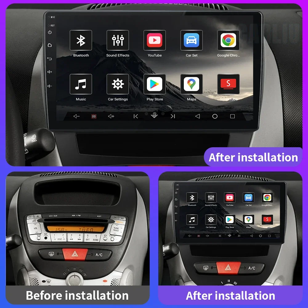 SCARLIU For Peugeot 107 Toyota Aygo Citroen C1 2005-2014 Multimedia autoradio WIFI Wireless Carplay Android Auto Car Radio