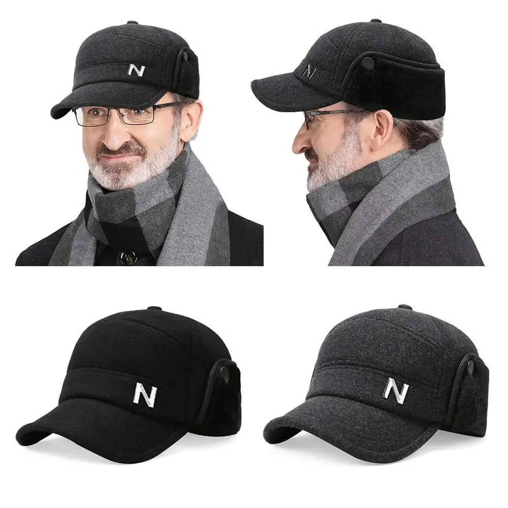 

Outdoor Ear Protection Winter Hat Warm Windproof Baseball Cap Adjustable Casual Earmuffs Hat for Men