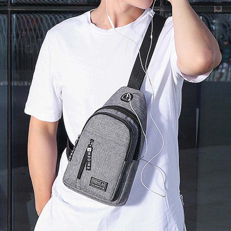 Bolsa de ombro para homens, Carregamento USB, Fones de ouvido, Cabo Hole, Crossbody Bags, Anti Theft Sports Chest Bag, Short Trip, Pacote de mensageiros