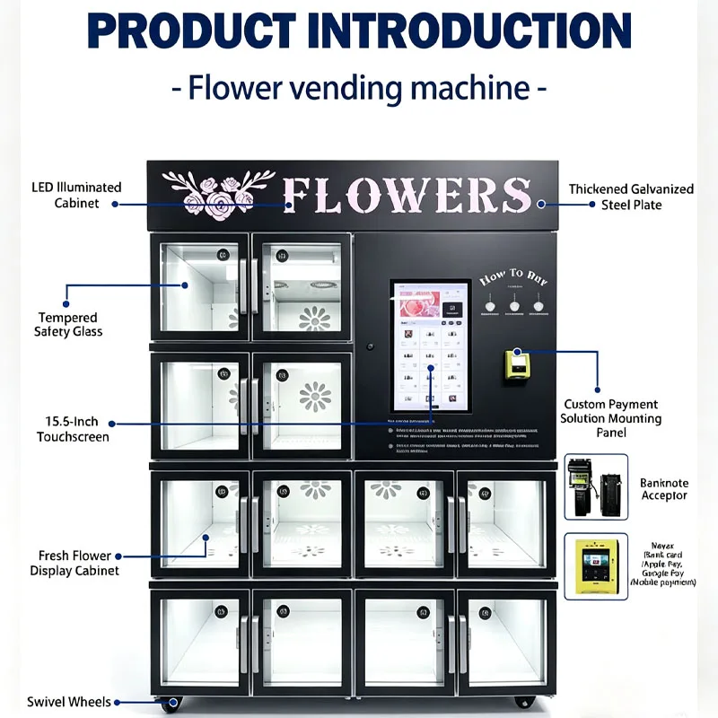 Flower Vending Machine Smart Bouquet Dispenser Hot Sale Cashless QR Code Touch Screen Mall Airport Store Customized