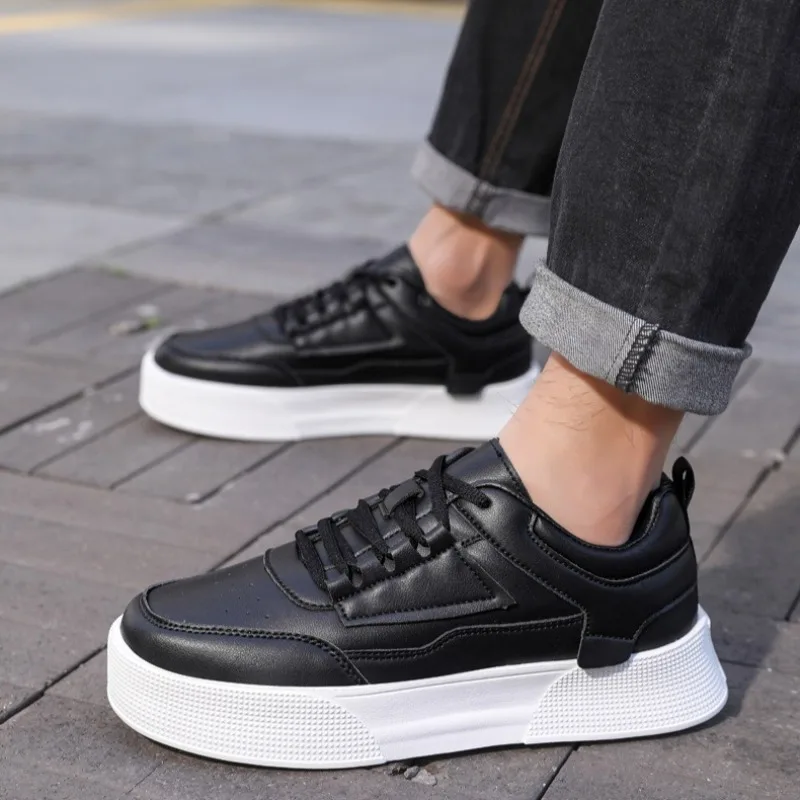 Мужские кроссовки, модная кожаная повседневная обувь, молодежная студенческая обувь для скейтборда, вулканизированная обувь на платформе для мужчин, роскошные теннисные туфли