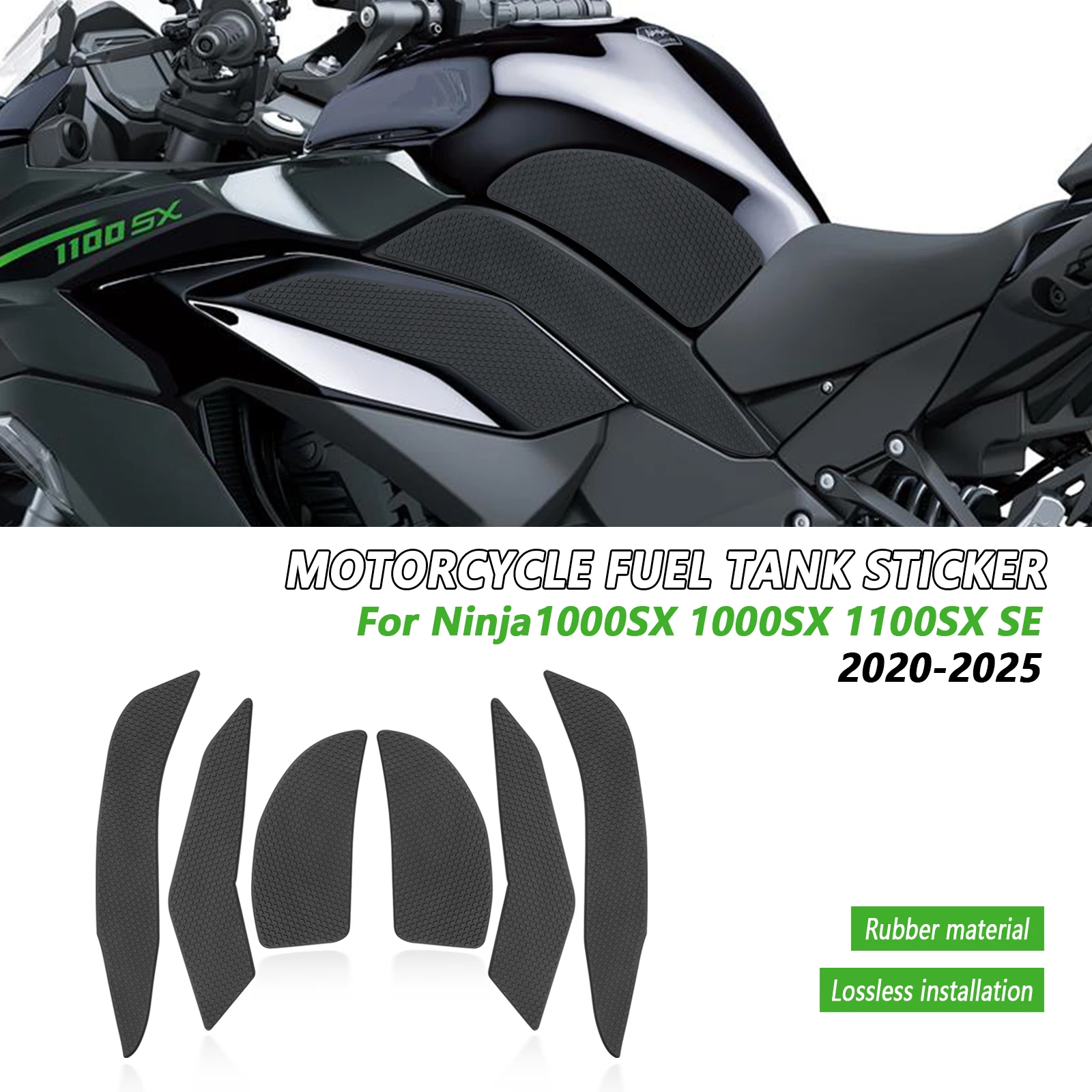 

For Kawasaki Ninja 1000SX 1100SX SE 2020 2023 2024 2025 Side Fuel Tank Pads Protector Stickers Decal Gas Knee Grip Traction Pad
