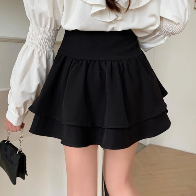 Mini Kawaii Skirts Women Ball Gown Temper Summer Ruffles Aesthetic Solid Vintage Casual Streetwear Girl Tender Faldas Basics New