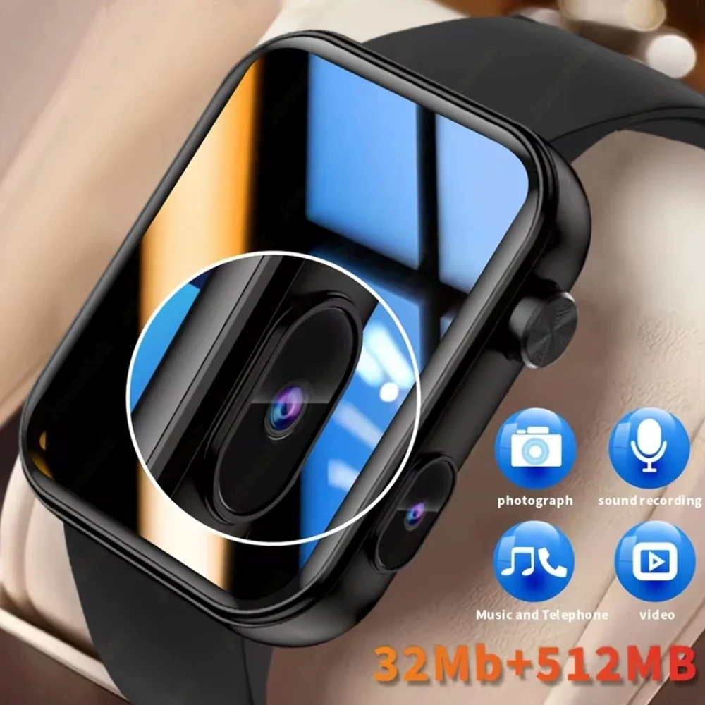 

New 512M Memory Smart Watch With Camera Video Recording Health Monitoring Sports Fitness Bluetooth Call Waterproof Smartwatch