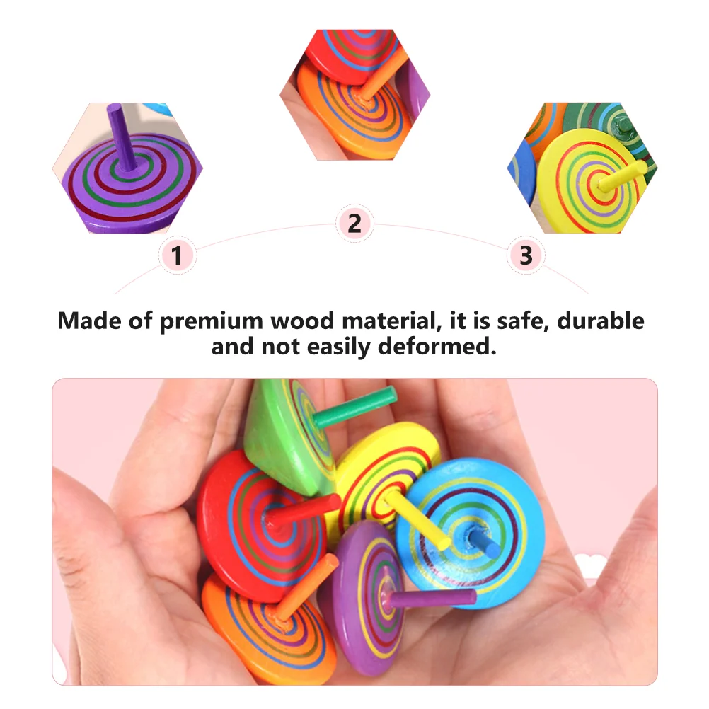 6 Pcs Wooden Spinning Top Tops Game Kids Colorful Painted Toy Peg-Tops Rotative Baby