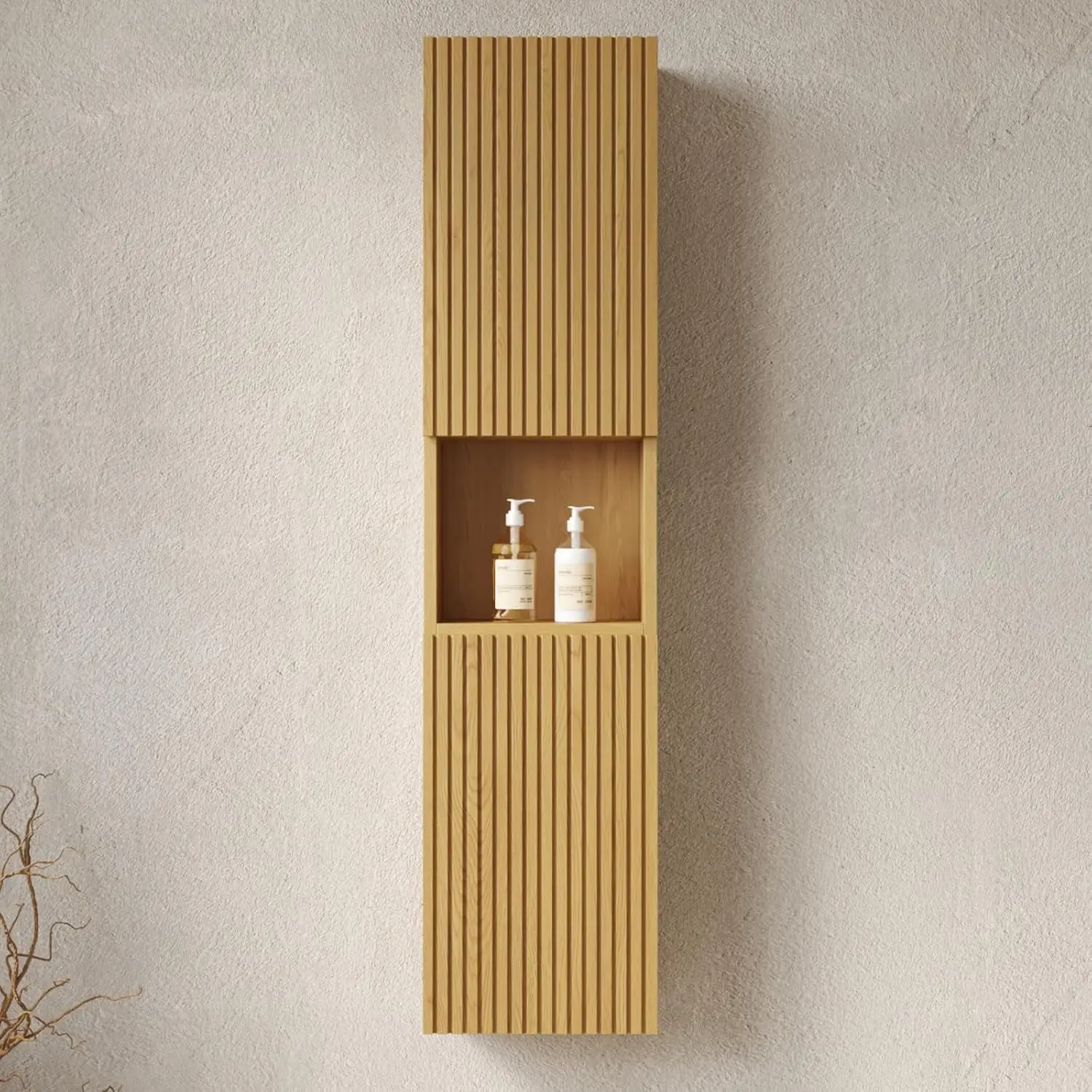 

59.05" Tall Wall-Mounted Fluted Bathroom Cabinet, Narrow Door Shelves for Small Spaces