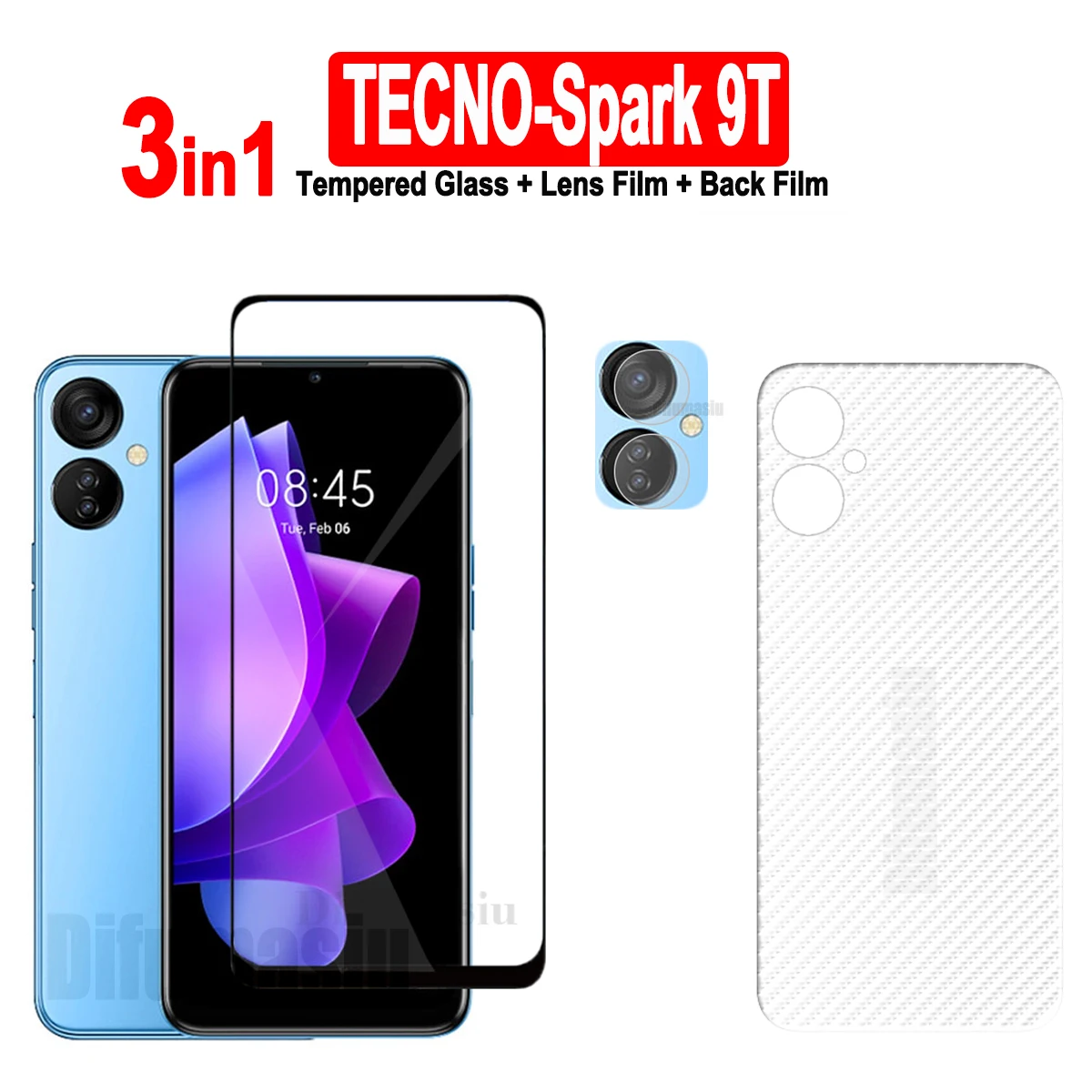 For Tecno Spark 9T Tempered Glass Screen Protectors Soft Camera Lens Protector Full Cover Screen Glass 3in1  Back Film