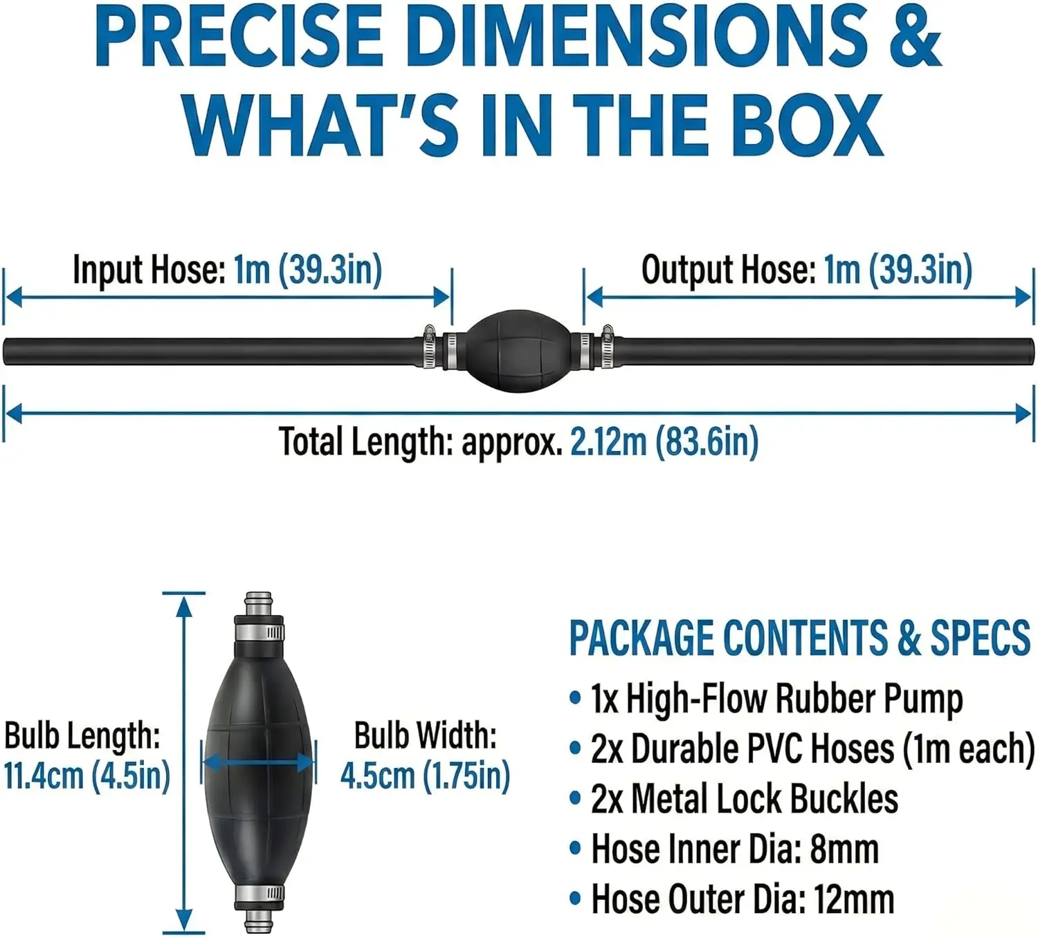 Marine Fuel Primer Bulb 5/16 inch (8mm) 7ft, Outboard Fuel Pump for Fuel, Diesel, Oil Transfer & Emergency Priming
