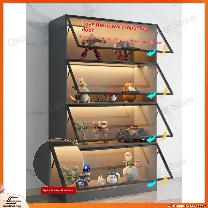 Custom Tempered Glass Display Cabinet with LED Lights Large Capacity Multi Tier Storage Aluminum Frame for Collectibles