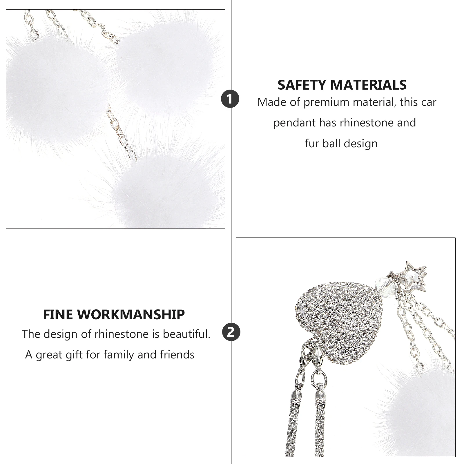 

1pc Mink Hair Car Hanging Decoration Rhinestone Ball Pendant Auto Interior Ornament for Rearview Mirror Durable Home Bedroom