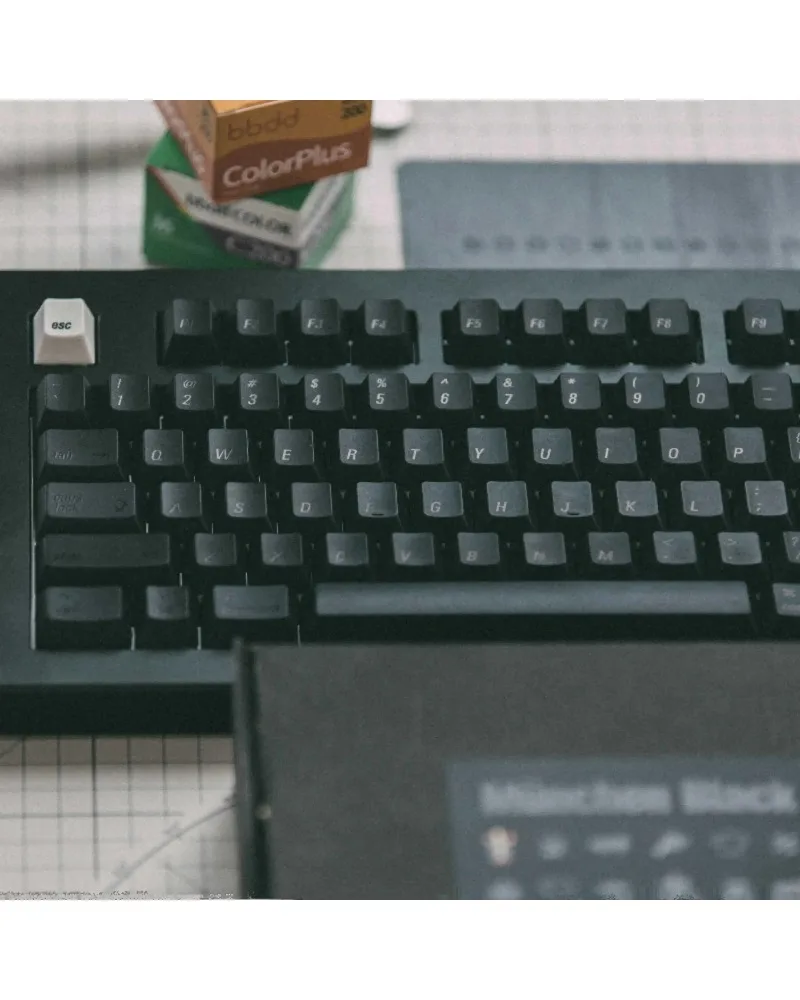 dark grey with white accent pbt dye sub keycaps full set oem profile for mechanical keyboards