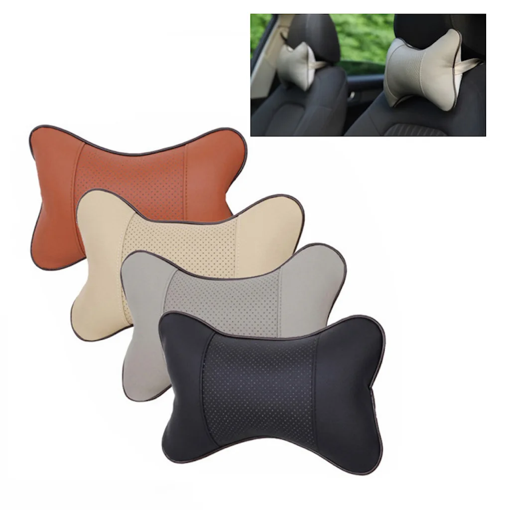 2 Pieces Car Red Neck Pillows Side Pu Leather Single Headrest Fit For Most Cars Filled Fiber Universal Car Pillow