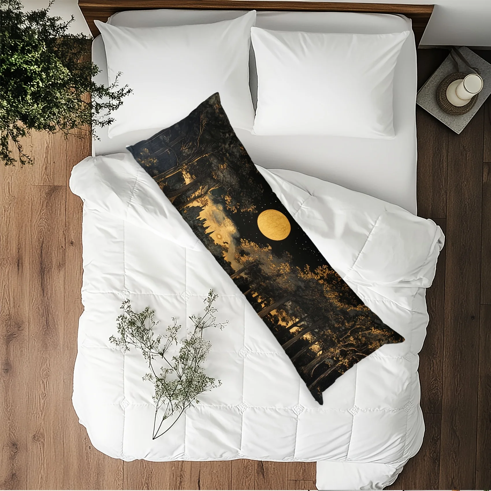 1pc Pillowcase, Featuring Enchanted Forest Moonlight Night Design, Measuring 50.8 X 137.16 cm, Ideal for Home Decor, Body Pillow