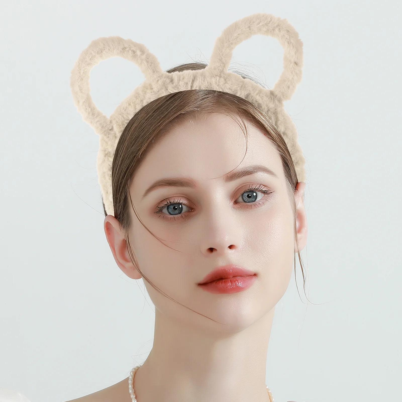 

TENDYCOCO Bunny Ear Headband Spa Washing Face Pompom Dog Ears Costume Party Bear White Headwear