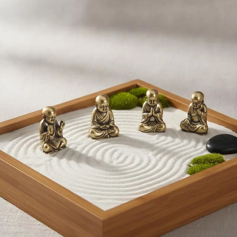! 1PCS Pure Brass Zen Monk Statues 5 Zen Poses Tea Pet Vintage Figurines For Desk, Tea Table & Mindful Space Collectible Gift