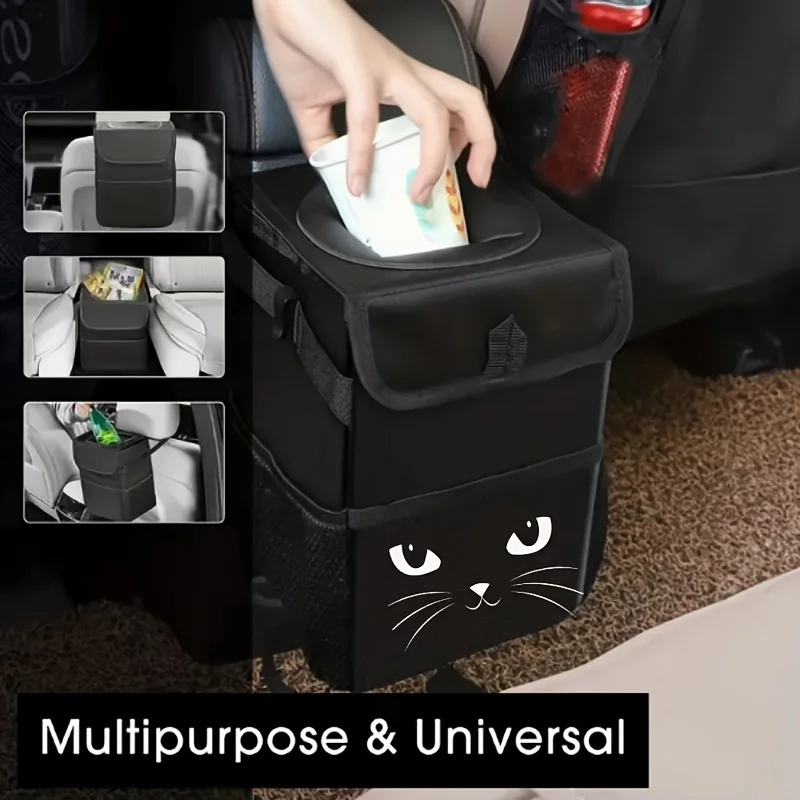 1pc Cat Pattern Car Trash Can With id, Rear Folding Car Storage Bag, Large Capacity, Suitable for Household Use and Car Use
