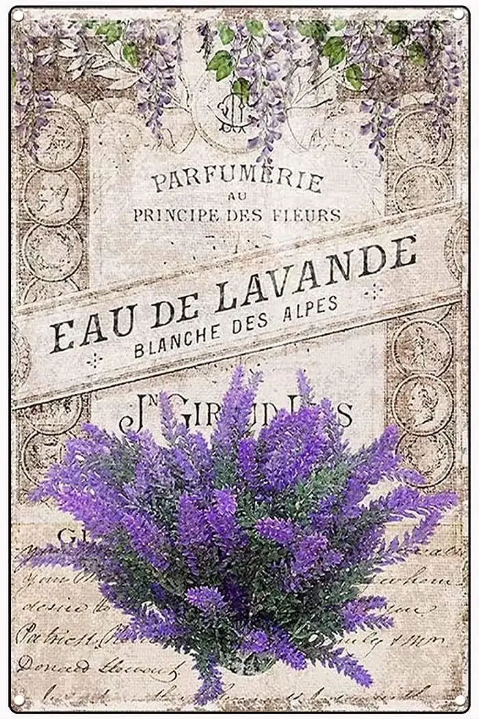 French Lavender Country Vintage Style Metal Tin Sign Home Living Room Kitchen Dining Room Bedroom Farmhouse Wall Decor Gift For