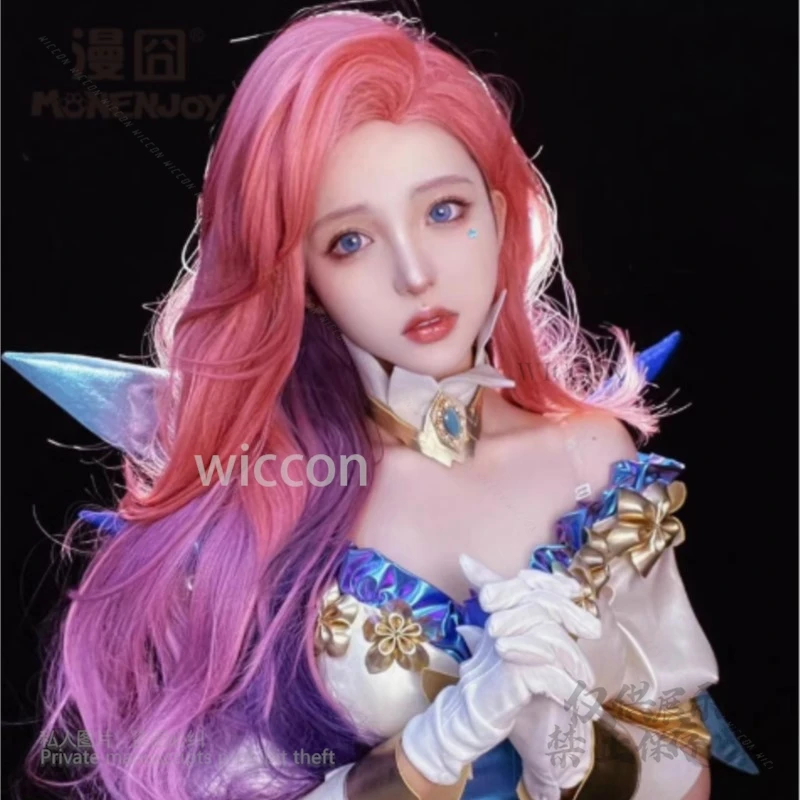 Anime Game KDA Seraphine Cosplay Costume Pink Purple Gradient Sexy High Temperature Material 100CM Wigs Women Party Halloween
